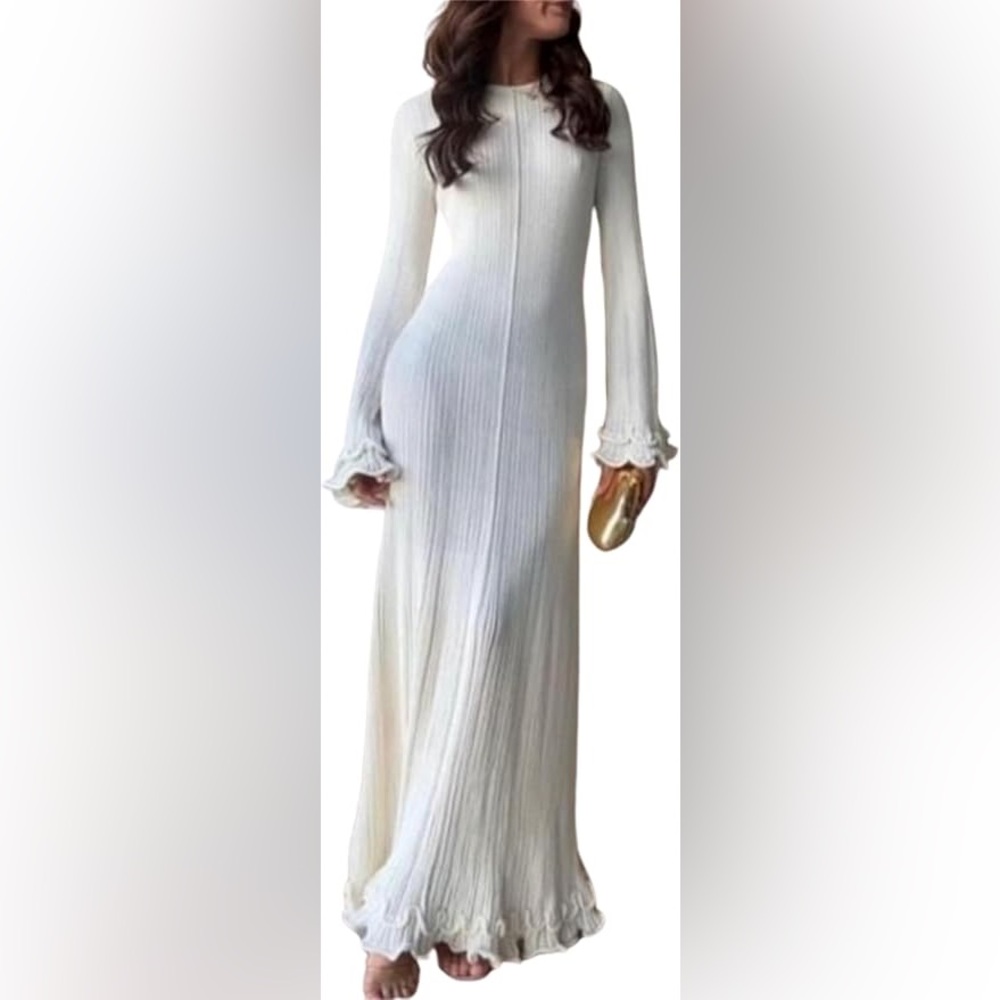Commence White Ruffle Maxi Longsleeve Dress